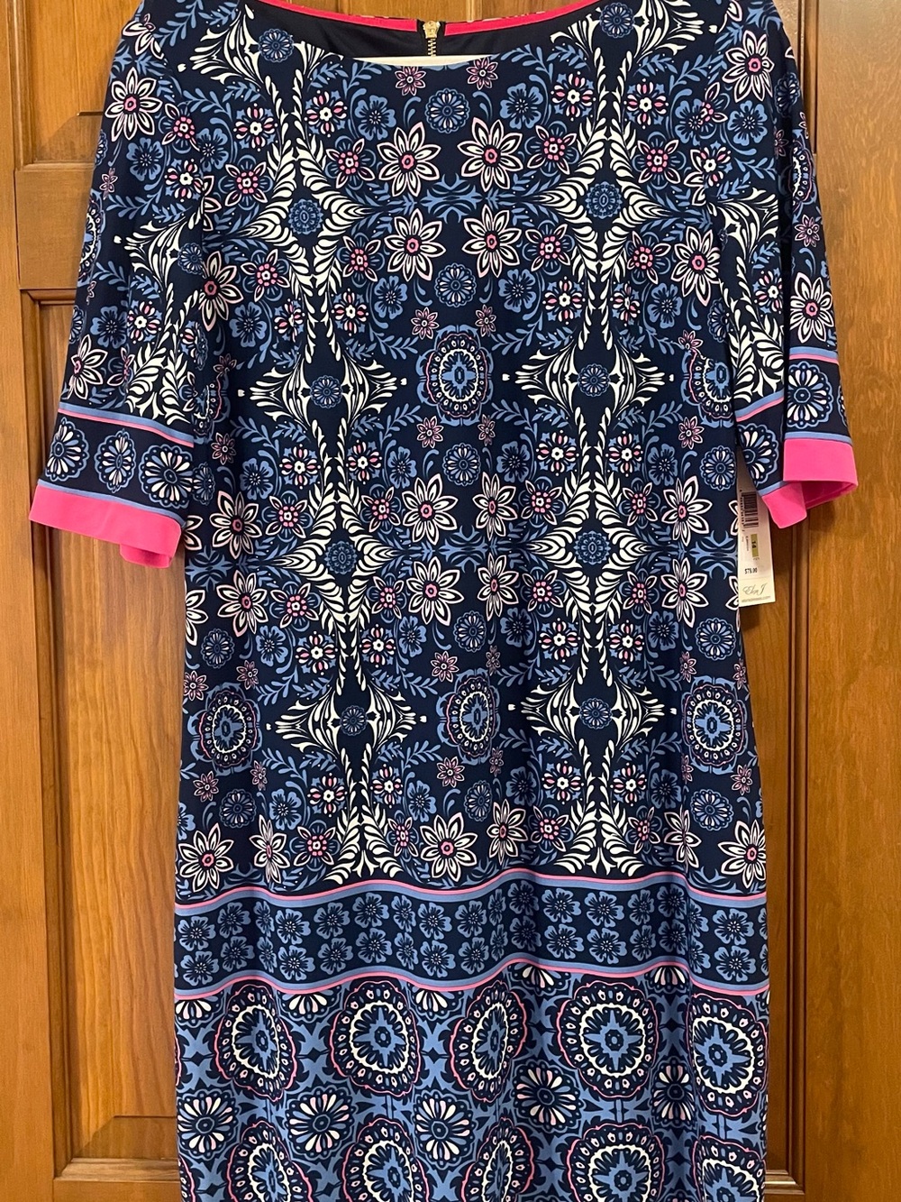 NWT Eliza J Blue Floral Medallion Print Shift Dress, Size 14